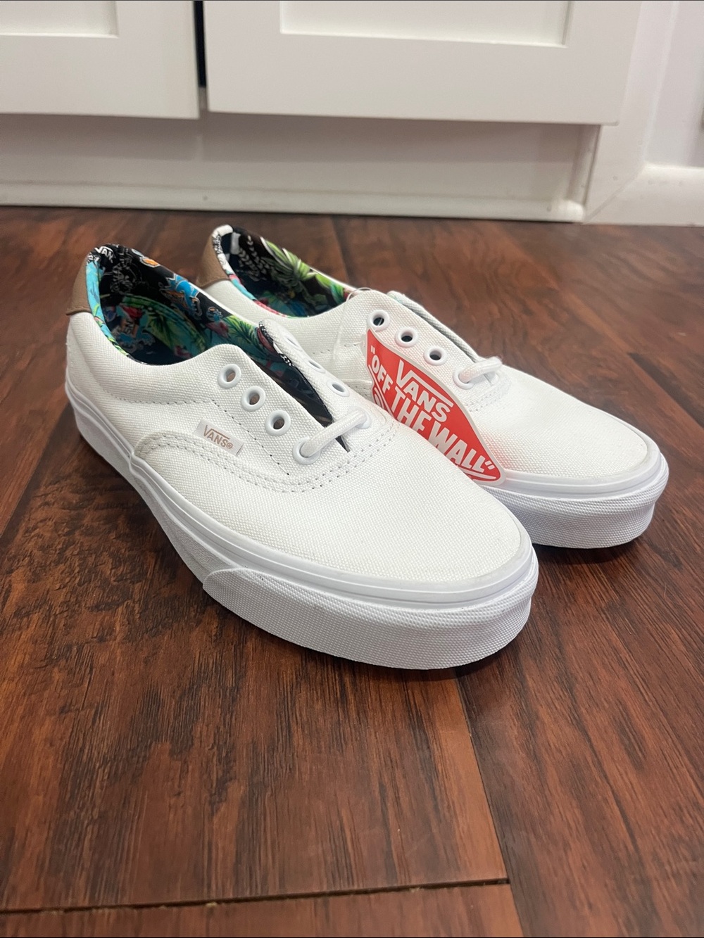 Vans White Canvas Low-Top Sneakers with Flamingo Lining